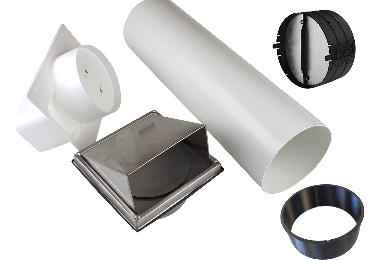 Kit de conductos de pared 220x90-Ø150 Inox con válvula térmica